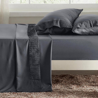 4pcs Luxurious Microfiber Sheet Set - 14" Deep Pocket, Exquisite Pinch Pleat, Shrink-Resistant, Fade-Resistant, Soft & Comfortable Bedding Set With Pillowcase, Flat Sheet, Fitted Sheet - Modern Design For All Season, Dorm Bedding For College Set