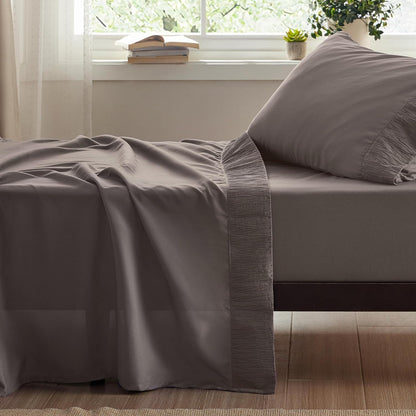 4pcs Luxurious Microfiber Sheet Set - 14" Deep Pocket, Exquisite Pinch Pleat, Shrink-Resistant, Fade-Resistant, Soft & Comfortable Bedding Set With Pillowcase, Flat Sheet, Fitted Sheet - Modern Design For All Season, Dorm Bedding For College Set