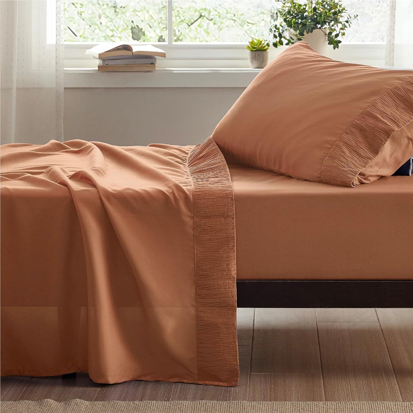 4pcs Luxurious Microfiber Sheet Set - 14" Deep Pocket, Exquisite Pinch Pleat, Shrink-Resistant, Fade-Resistant, Soft & Comfortable Bedding Set With Pillowcase, Flat Sheet, Fitted Sheet - Modern Design For All Season, Dorm Bedding For College Set