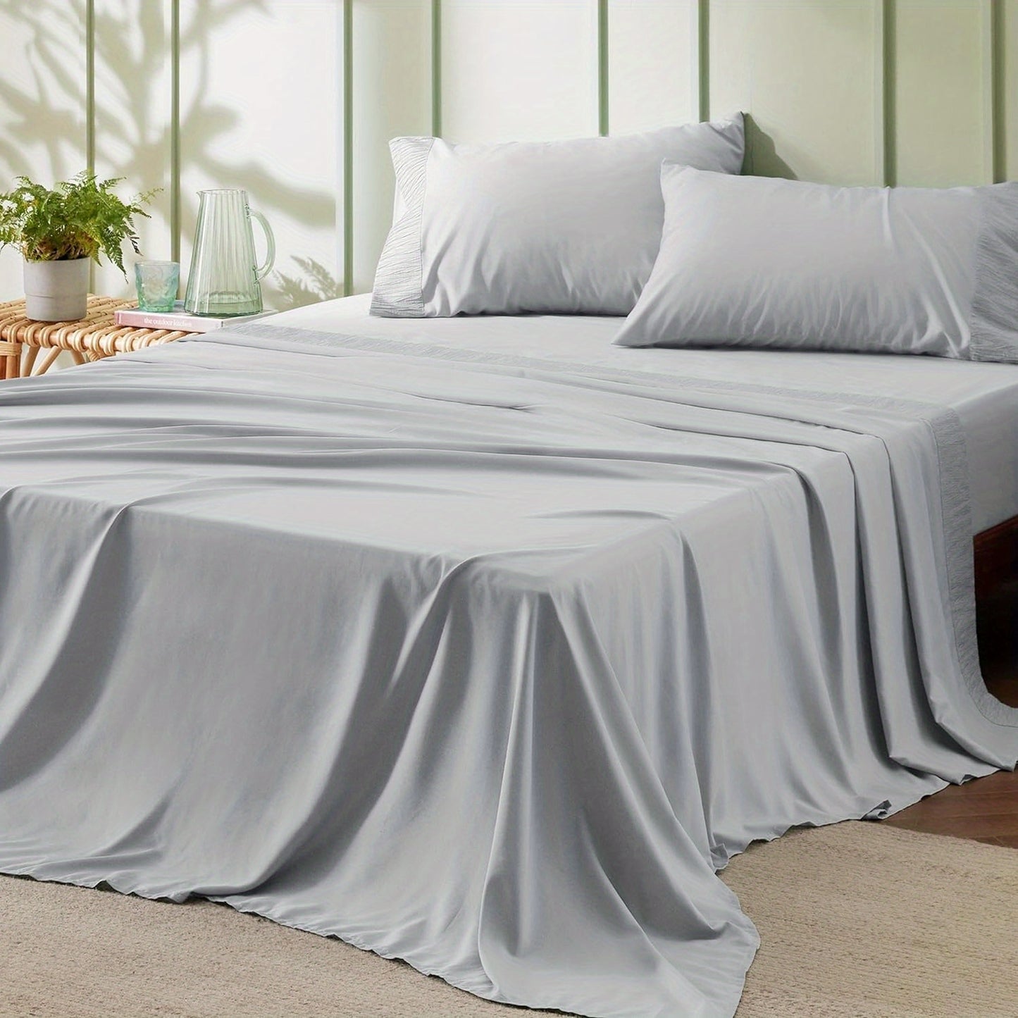 4pcs Luxurious Microfiber Sheet Set - 14" Deep Pocket, Exquisite Pinch Pleat, Shrink-Resistant, Fade-Resistant, Soft & Comfortable Bedding Set With Pillowcase, Flat Sheet, Fitted Sheet - Modern Design For All Season, Dorm Bedding For College Set