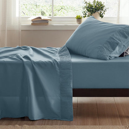 4pcs Luxurious Microfiber Sheet Set - 14" Deep Pocket, Exquisite Pinch Pleat, Shrink-Resistant, Fade-Resistant, Soft & Comfortable Bedding Set With Pillowcase, Flat Sheet, Fitted Sheet - Modern Design For All Season, Dorm Bedding For College Set