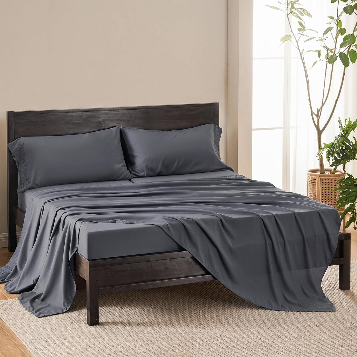 4pcs Luxurious Microfiber Sheet Set - 14" Deep Pocket, Exquisite Pinch Pleat, Shrink-Resistant, Fade-Resistant, Soft & Comfortable Bedding Set With Pillowcase, Flat Sheet, Fitted Sheet - Modern Design For All Season, Dorm Bedding For College Set