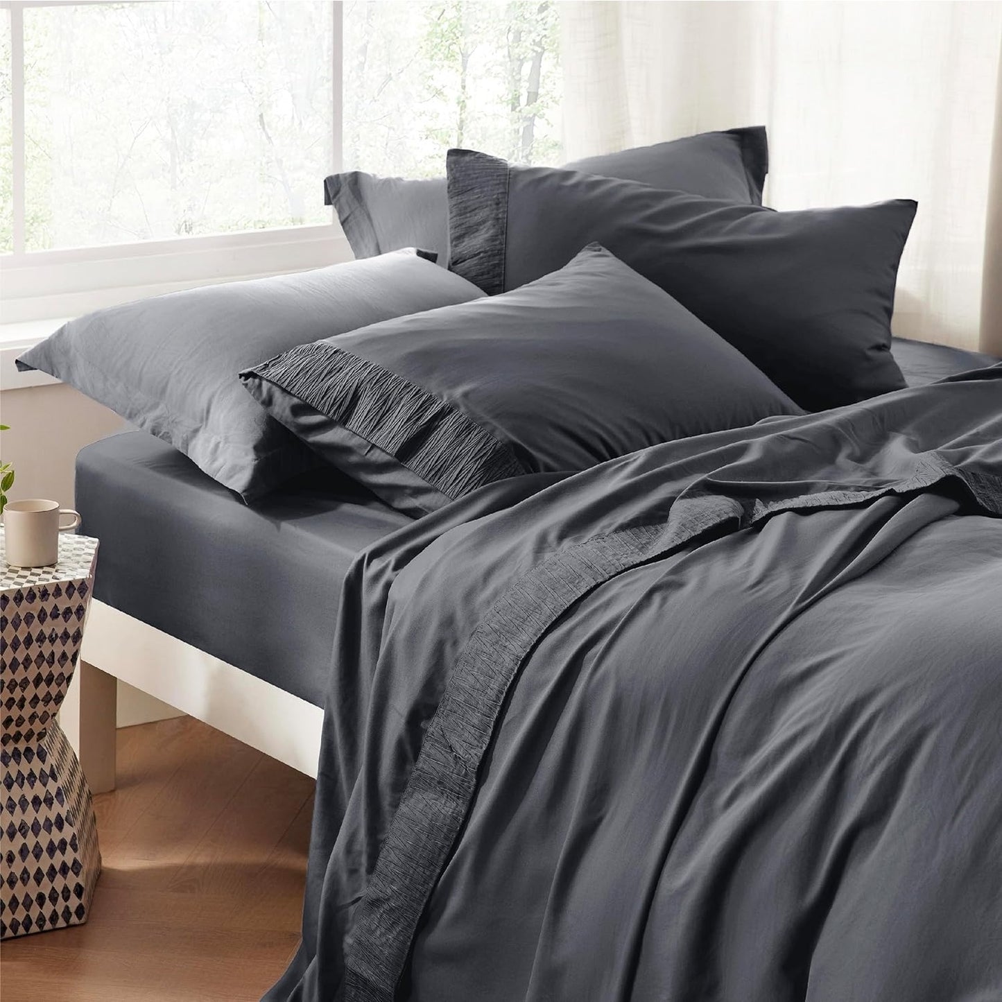 4pcs Luxurious Microfiber Sheet Set - 14" Deep Pocket, Exquisite Pinch Pleat, Shrink-Resistant, Fade-Resistant, Soft & Comfortable Bedding Set With Pillowcase, Flat Sheet, Fitted Sheet - Modern Design For All Season, Dorm Bedding For College Set