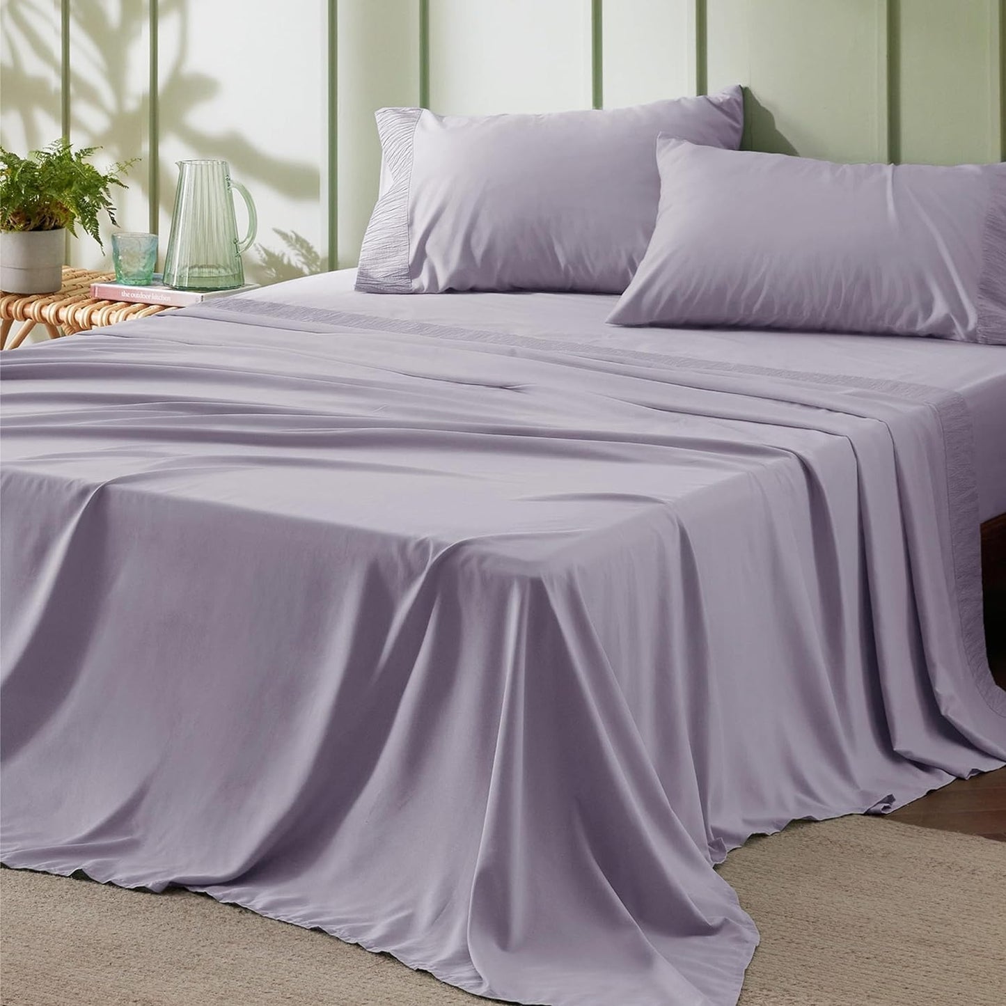 4pcs Luxurious Microfiber Sheet Set - 14" Deep Pocket, Exquisite Pinch Pleat, Shrink-Resistant, Fade-Resistant, Soft & Comfortable Bedding Set With Pillowcase, Flat Sheet, Fitted Sheet - Modern Design For All Season, Dorm Bedding For College Set