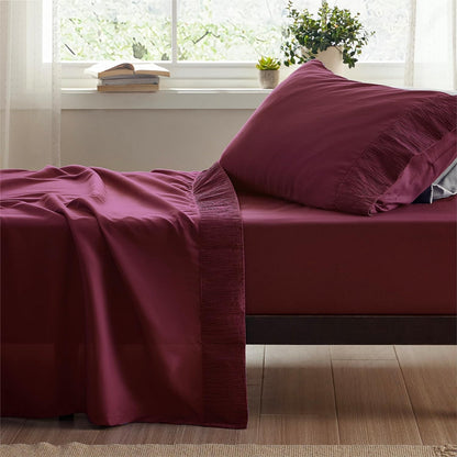4pcs Luxurious Microfiber Sheet Set - 14" Deep Pocket, Exquisite Pinch Pleat, Shrink-Resistant, Fade-Resistant, Soft & Comfortable Bedding Set With Pillowcase, Flat Sheet, Fitted Sheet - Modern Design For All Season, Dorm Bedding For College Set