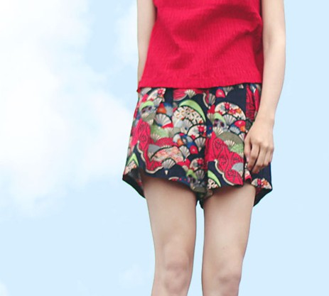 Special offer! cotton and linen fan-shaped flower dark pleated shorts, Japanese style, wide-leg pants K089 breathable and long legs