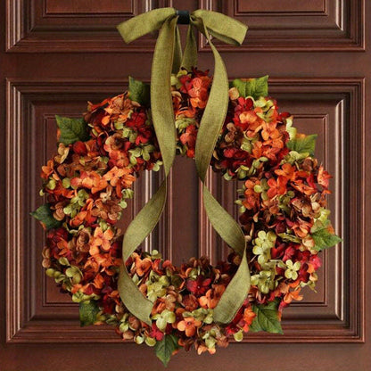17.72 in Large Fall Hydrangea Wreath - Artificial Flower Garland with Bowknot Decoration for Thanksgiving Front Door Home Decor - Perfect Autumn Seasonal Decoration for Outdoor or Indoor Use