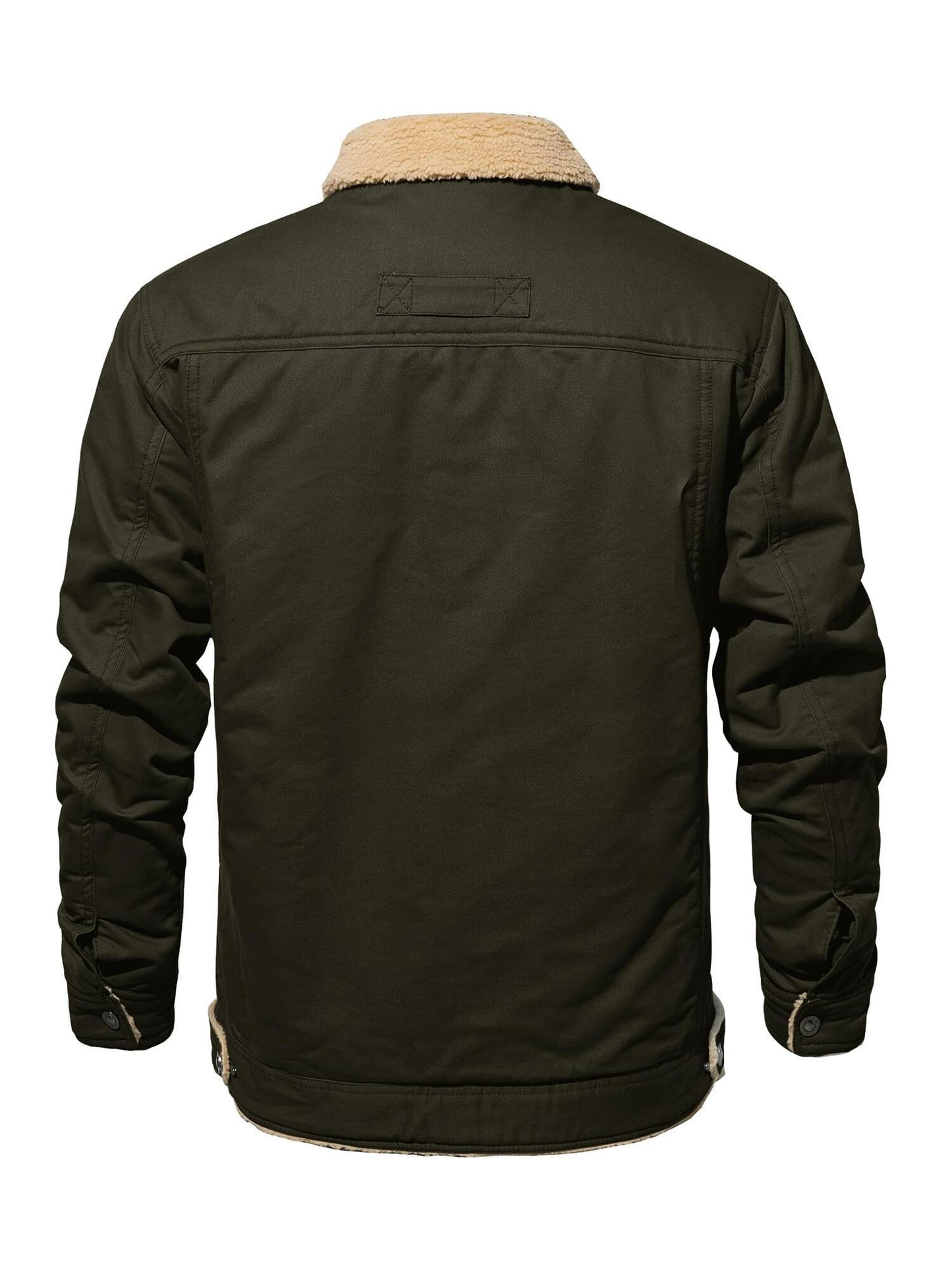 FASBUCO Men's Pure Cotton Cargo Jacket - Thick Fleece Lined, Windproof, Lapel Coat with Button Pockets, Closure, Solid Color, Breathable, Casual, Suitable for Fishing, Hiking, Traveling, Dating, and Outdoor Activities in Cold Weather