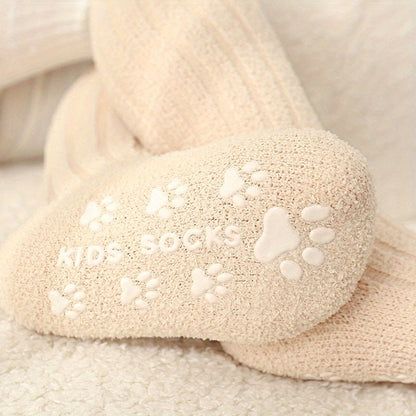 3-Pack Toddler Cozy Knit Tube Socks With Non-Slip Grip, Polyester & Spandex Blend, Extra Warm Velvet Thicken for Boys and Girls, Fall/Winter Hand Washable Long Socks for Children Age 12 & Under