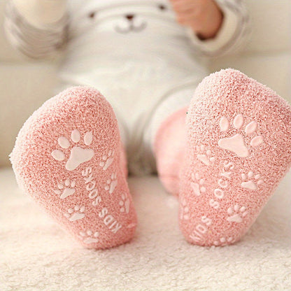 3-Pack Toddler Cozy Knit Tube Socks With Non-Slip Grip, Polyester & Spandex Blend, Extra Warm Velvet Thicken for Boys and Girls, Fall/Winter Hand Washable Long Socks for Children Age 12 & Under