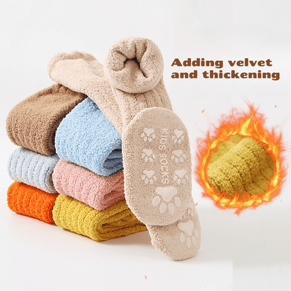 3-Pack Toddler Cozy Knit Tube Socks With Non-Slip Grip, Polyester & Spandex Blend, Extra Warm Velvet Thicken for Boys and Girls, Fall/Winter Hand Washable Long Socks for Children Age 12 & Under