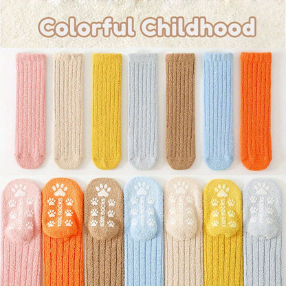 3-Pack Toddler Cozy Knit Tube Socks With Non-Slip Grip, Polyester & Spandex Blend, Extra Warm Velvet Thicken for Boys and Girls, Fall/Winter Hand Washable Long Socks for Children Age 12 & Under