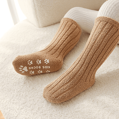 3-Pack Toddler Cozy Knit Tube Socks With Non-Slip Grip, Polyester & Spandex Blend, Extra Warm Velvet Thicken for Boys and Girls, Fall/Winter Hand Washable Long Socks for Children Age 12 & Under