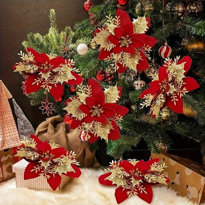 30pcs Vibrant Red Artificial Christmas Flowers with Clips & Stems - Easy to Use, No Power Required, Perfect for Tree, Wreath, DIY Decorations, and Festive Centerpieces
