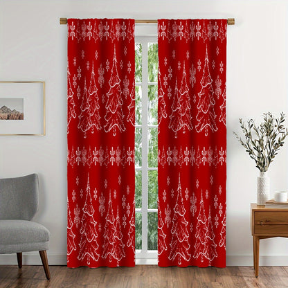 Art Deco Style 2Pcs Christmas Holiday Doorway Curtains - Polyester Satin Weave, Machine Washable, Unlined, All-Season, Fashionable Christmas Theme with Tie Backs for Bedroom Decor