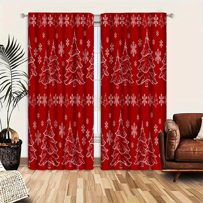 Art Deco Style 2Pcs Christmas Holiday Doorway Curtains - Polyester Satin Weave, Machine Washable, Unlined, All-Season, Fashionable Christmas Theme with Tie Backs for Bedroom Decor