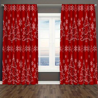 Art Deco Style 2Pcs Christmas Holiday Doorway Curtains - Polyester Satin Weave, Machine Washable, Unlined, All-Season, Fashionable Christmas Theme with Tie Backs for Bedroom Decor