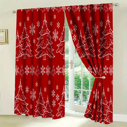 Art Deco Style 2Pcs Christmas Holiday Doorway Curtains - Polyester Satin Weave, Machine Washable, Unlined, All-Season, Fashionable Christmas Theme with Tie Backs for Bedroom Decor