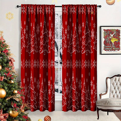 Art Deco Style 2Pcs Christmas Holiday Doorway Curtains - Polyester Satin Weave, Machine Washable, Unlined, All-Season, Fashionable Christmas Theme with Tie Backs for Bedroom Decor