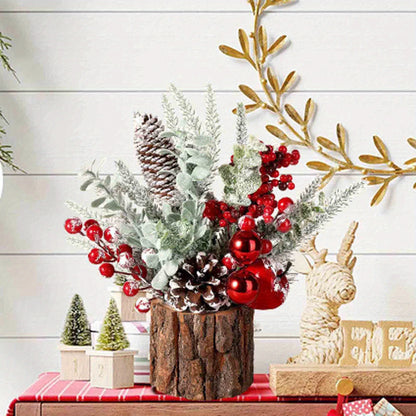 Small Artificial Mini Christmas Tree with Red Berry, Pine Cone, and Greenery Holiday Ornaments Tabletop Decorations