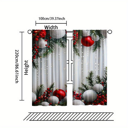 2pcs Set Christmas Tree Curtains - Digital Printed Polyester, Rod Pocket Design for Living Room, Kitchen, Bedroom & Study - Machine Washable Home Decor (Rods Not Included)