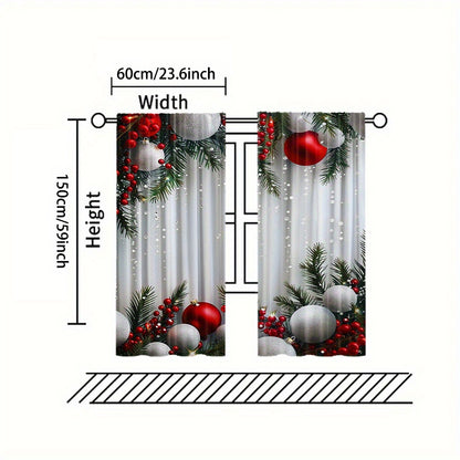 2pcs Set Christmas Tree Curtains - Digital Printed Polyester, Rod Pocket Design for Living Room, Kitchen, Bedroom & Study - Machine Washable Home Decor (Rods Not Included)