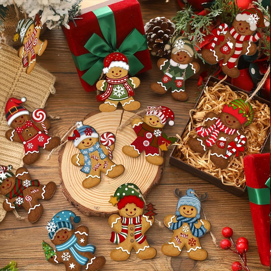 24 PIECE CHRISTMAS GINGERBREAD MAN DECORATION SET - Cute wooden holiday decorations for the tree, room, and kitchen - perfect for family gatherings and holiday cheer!