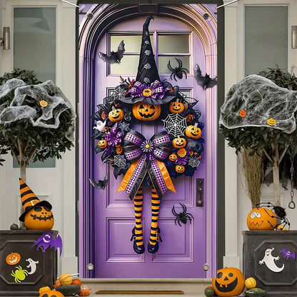 Contemporary Halloween Door Wreath - 1pc Polyester Fiber Wreath for New Year, Porch & Garden Party Decor - 35.4x70.9 Inches, No Electricity or Battery Needed