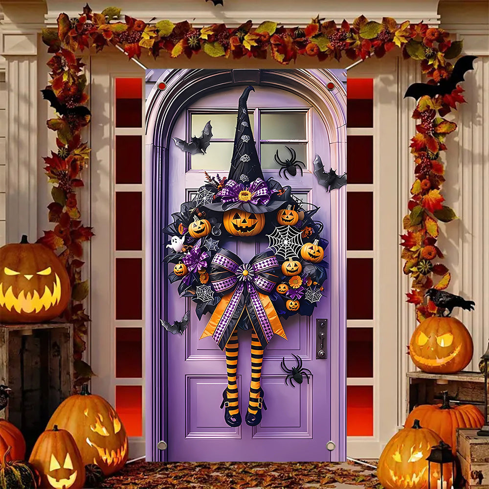 Contemporary Halloween Door Wreath - 1pc Polyester Fiber Wreath for New Year, Porch & Garden Party Decor - 35.4x70.9 Inches, No Electricity or Battery Needed