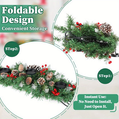 31.5in Artificial Christmas Centerpiece with Steel Base, 3 Candle Holders, Pine Cones, Red Berries, Christmas Decorations Indoor for Festival Home Decoration