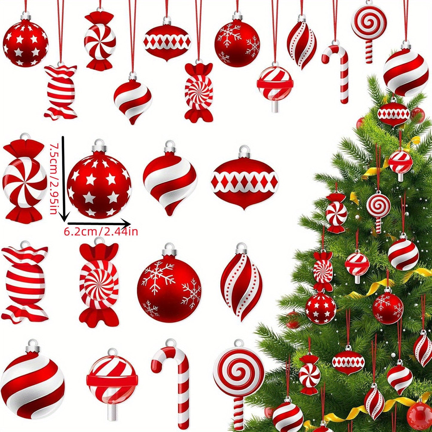 24PCS Vibrant Christmas Candy Cane and Lollipop Ornament Set - Durable Plastic Tree Decorations with Hanging Strings for Festive Holiday Party, Home, Room, Window Decor - Easy to Hang, Reusable, and Weather-Resistant Holiday Hanging Decor