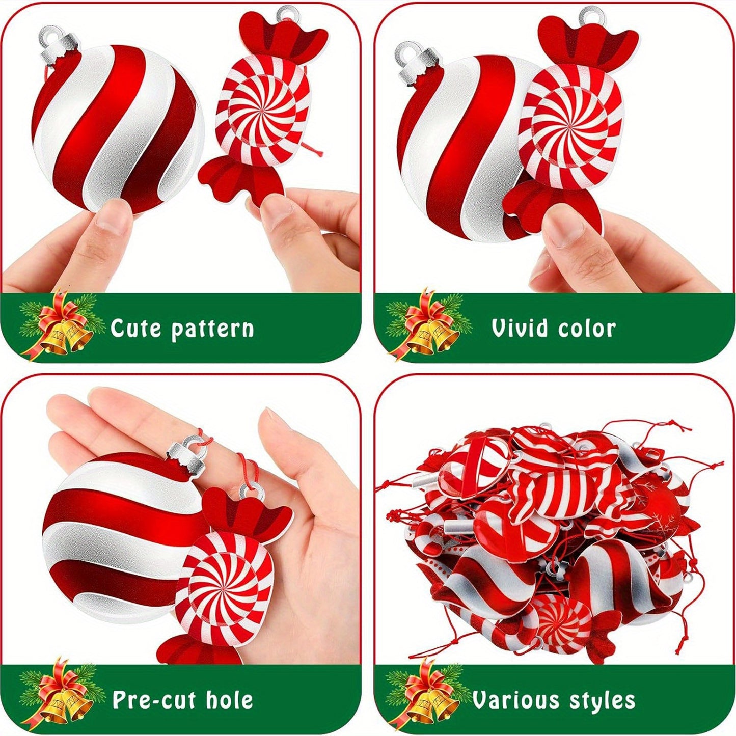 24PCS Vibrant Christmas Candy Cane and Lollipop Ornament Set - Durable Plastic Tree Decorations with Hanging Strings for Festive Holiday Party, Home, Room, Window Decor - Easy to Hang, Reusable, and Weather-Resistant Holiday Hanging Decor