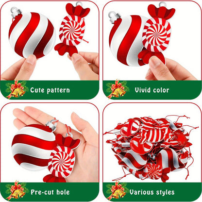 24PCS Vibrant Christmas Candy Cane and Lollipop Ornament Set - Durable Plastic Tree Decorations with Hanging Strings for Festive Holiday Party, Home, Room, Window Decor - Easy to Hang, Reusable, and Weather-Resistant Holiday Hanging Decor