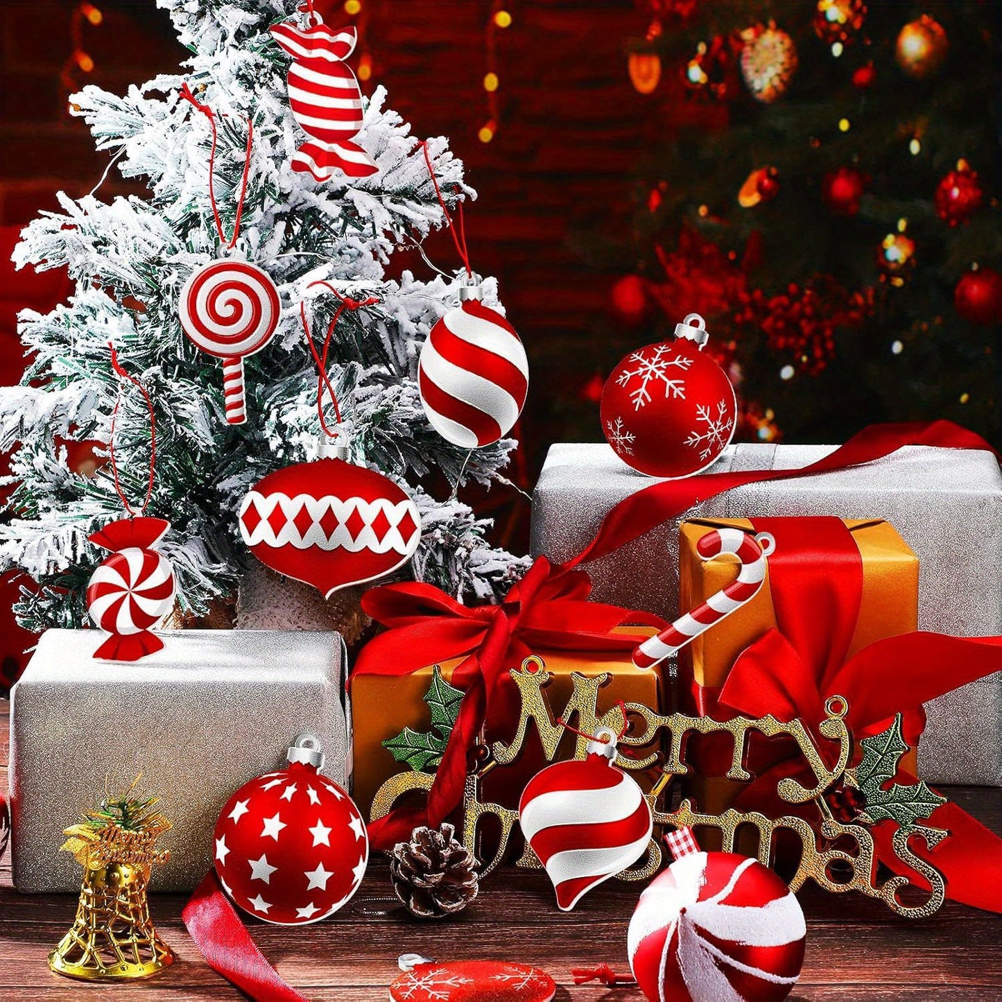 24PCS Vibrant Christmas Candy Cane and Lollipop Ornament Set - Durable Plastic Tree Decorations with Hanging Strings for Festive Holiday Party, Home, Room, Window Decor - Easy to Hang, Reusable, and Weather-Resistant Holiday Hanging Decor