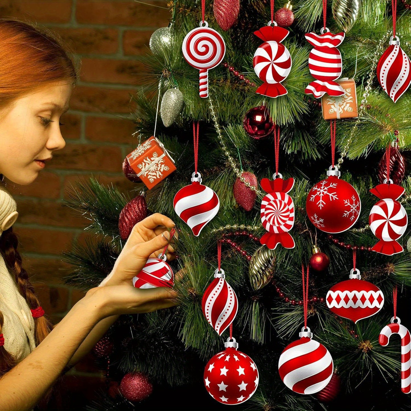 24PCS Vibrant Christmas Candy Cane and Lollipop Ornament Set - Durable Plastic Tree Decorations with Hanging Strings for Festive Holiday Party, Home, Room, Window Decor - Easy to Hang, Reusable, and Weather-Resistant Holiday Hanging Decor