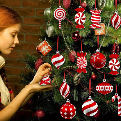 24PCS Vibrant Christmas Candy Cane and Lollipop Ornament Set - Durable Plastic Tree Decorations with Hanging Strings for Festive Holiday Party, Home, Room, Window Decor - Easy to Hang, Reusable, and Weather-Resistant Holiday Hanging Decor