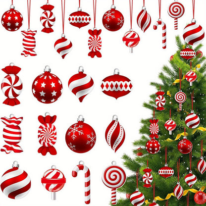 24PCS Vibrant Christmas Candy Cane and Lollipop Ornament Set - Durable Plastic Tree Decorations with Hanging Strings for Festive Holiday Party, Home, Room, Window Decor - Easy to Hang, Reusable, and Weather-Resistant Holiday Hanging Decor