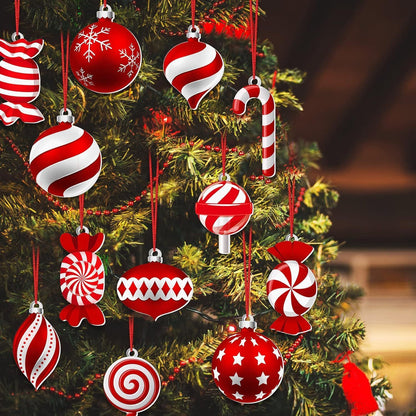 24PCS Vibrant Christmas Candy Cane and Lollipop Ornament Set - Durable Plastic Tree Decorations with Hanging Strings for Festive Holiday Party, Home, Room, Window Decor - Easy to Hang, Reusable, and Weather-Resistant Holiday Hanging Decor