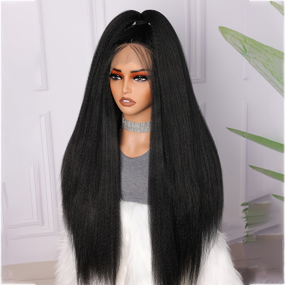 26 Inch Long Black Yaki Kinky Straight Synthetic Wig - Heat Resistant 13*4*1 Lace Front for Women - Perfect Daily Wear & Cosplay, Natural, Durable, Easy Style
