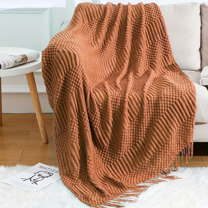 1pc Soft & Cozy Textured Knitted Throw Blanket - Perfect for Sofa and Couch Decor - Green and Tan Color Combination - Decorative Accent for Living Room - Soft Brushed Fabric - Easy Care