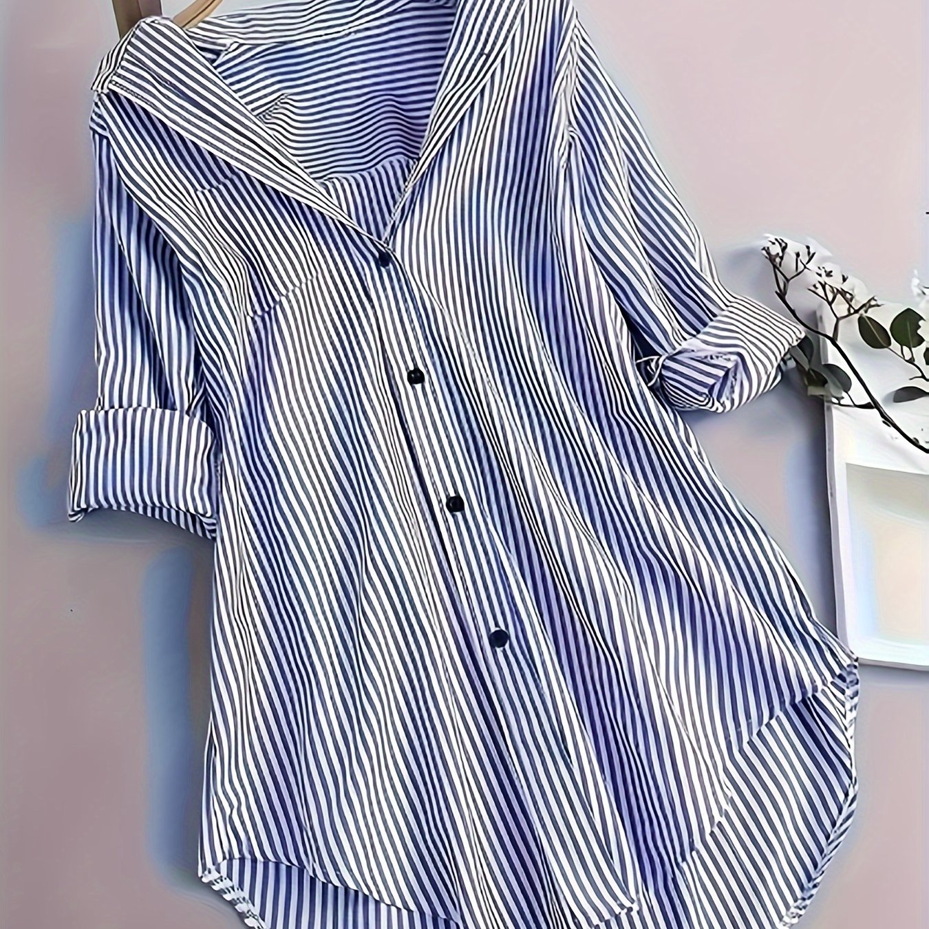 ZllKl Stripe Print Button Front Blouse, Casual Long Sleeve Blouse For Spring & Fall, Women's Clothing