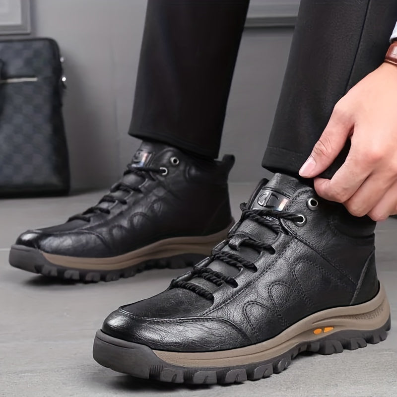Men's Casual Snow Boots, Anti-skid Windproof Lace-up Ankle Boots With Fuzzy Lining For Outdoor Walking Running Hiking, Autumn And Winter