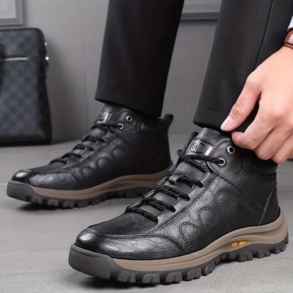 Men's Casual Snow Boots, Anti-skid Windproof Lace-up Ankle Boots With Fuzzy Lining For Outdoor Walking Running Hiking, Autumn And Winter