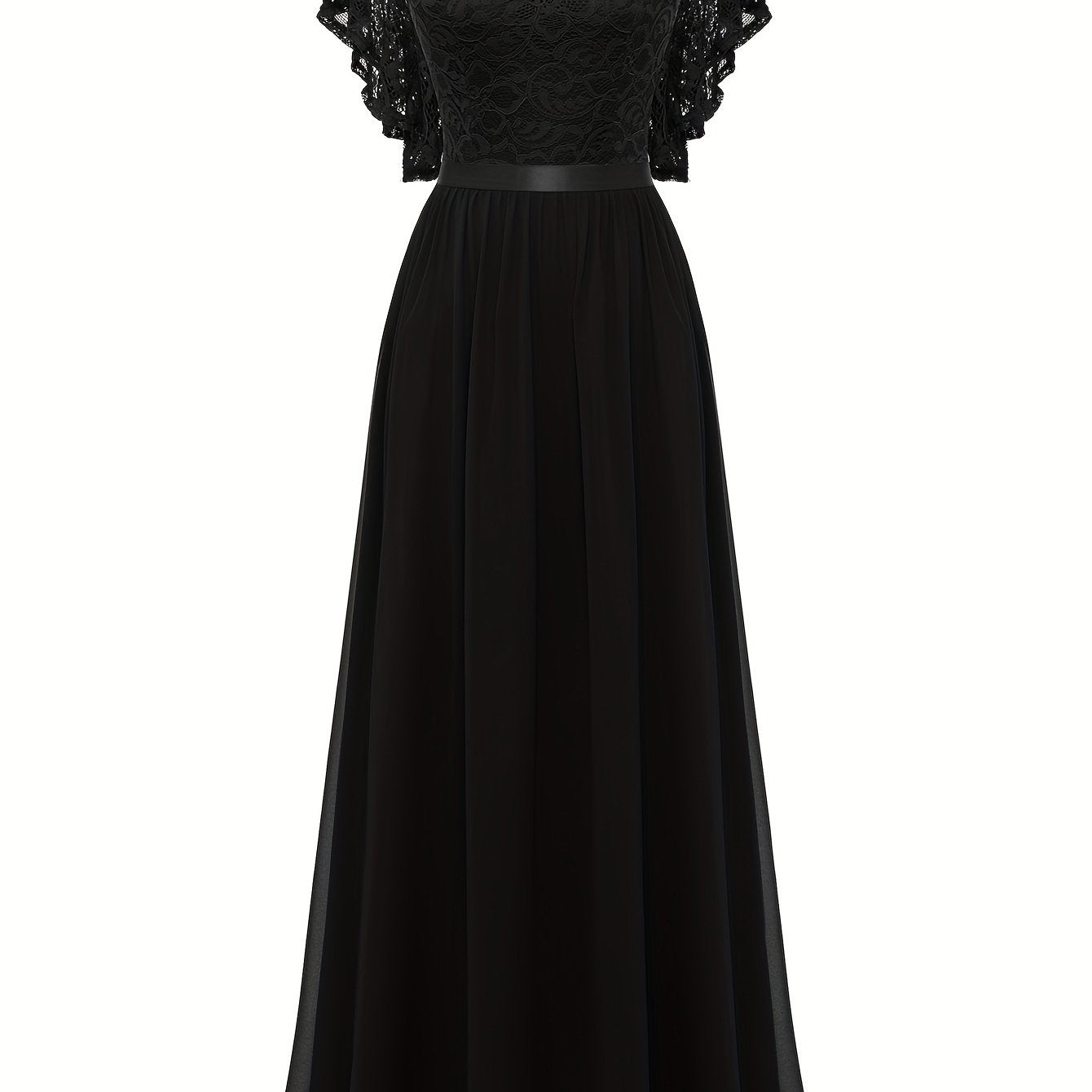 Stunning Lace Splicing V-Neck Bridesmaid Dress - Elegant Ruffle Sleeve, A-Line Floor Length, Perfect for Wedding Party - Womens Formal Clothing for Special Occasions