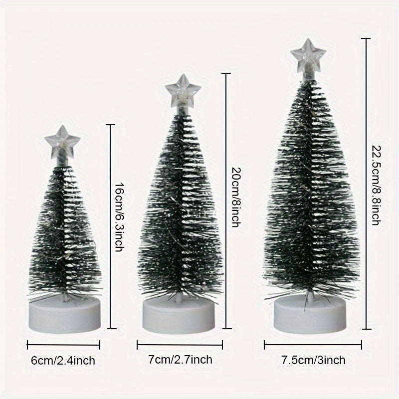 1set 3pcs Large Medium Small Simulation Christmas Tree, Led Copper Wire Light Tree, Christmas Holiday Decorations, Scenery Arrangement Accessories, Holiday Lighting, Small Ornaments For Indoor Home, Cedar, 2 Sections Number 7 Battery (Not Included)