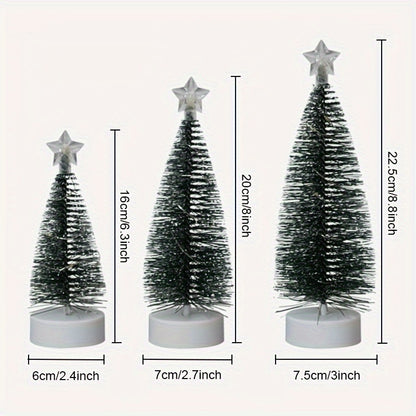 1set 3pcs Large Medium Small Simulation Christmas Tree, Led Copper Wire Light Tree, Christmas Holiday Decorations, Scenery Arrangement Accessories, Holiday Lighting, Small Ornaments For Indoor Home, Cedar, 2 Sections Number 7 Battery (Not Included)