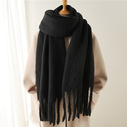 Fluffy Chunky Scarf - Luxurious Imitation Cashmere, Ultra-Soft and Cozy, Timeless Solid Color Design, Elegant and Sophisticated, Generously Long with Fashionable Tassel, Thickened for Extra Warmth, Cold-Weather Ready, Versatile and Easy to Style - Perfect