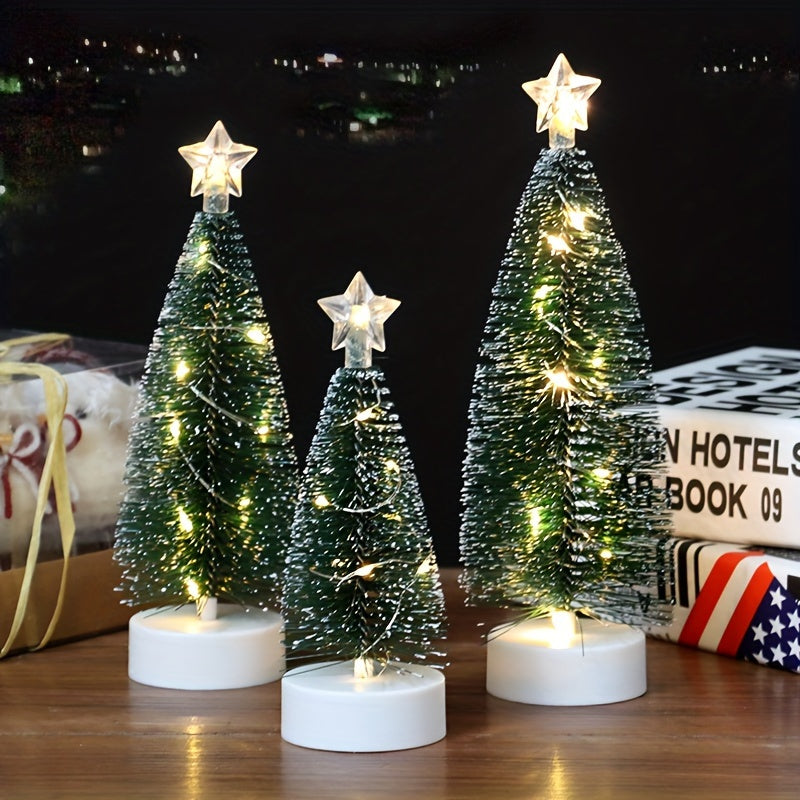 1set 3pcs Large Medium Small Simulation Christmas Tree, Led Copper Wire Light Tree, Christmas Holiday Decorations, Scenery Arrangement Accessories, Holiday Lighting, Small Ornaments For Indoor Home, Cedar, 2 Sections Number 7 Battery (Not Included)
