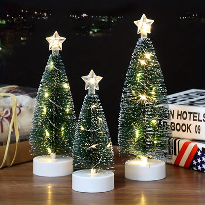 1set 3pcs Large Medium Small Simulation Christmas Tree, Led Copper Wire Light Tree, Christmas Holiday Decorations, Scenery Arrangement Accessories, Holiday Lighting, Small Ornaments For Indoor Home, Cedar, 2 Sections Number 7 Battery (Not Included)
