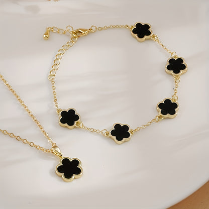 2-Piece Copper Jewelry Set - Gorgeous Five Petal Flower Necklace and Bracelet Combo - Perfect for Dates, Holidays, and Graduation Season Celebrations
